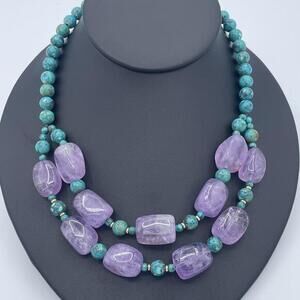 Zoe B 14K Gold Amethyst & Turquoise Double Strand Necklace Luxury Gemstone